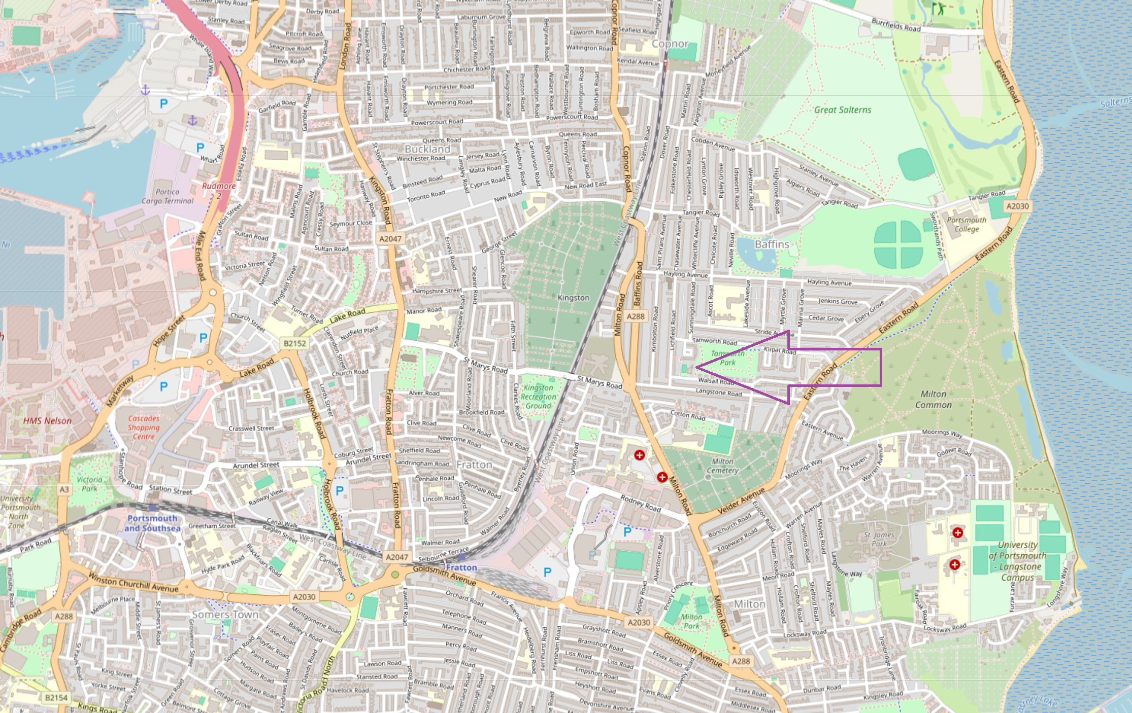 Map showing the location of Portsmouth Community Cycle Centre